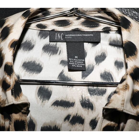INC International Concepts Leopard Print 3/4 Sleeve Button Blouse Chic Top - Picture 2 of 3